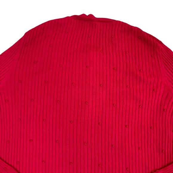Ann Taylor Sz XXL Red Textured Ribbed Knit Stretchy Cardigan Scalloped Neck Cute - Picture 16 of 16